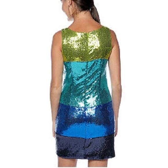 Gabby Skye Blue Green Color Block Sleeveless Sequin Dress, Size 8 - Picture 6 of 11